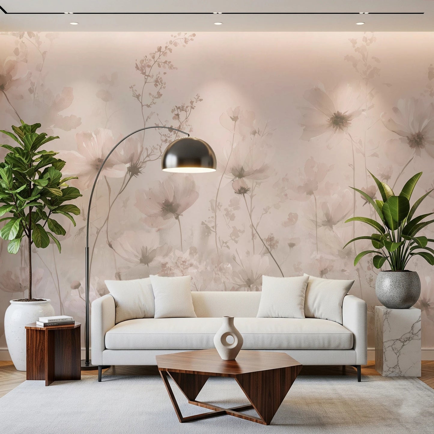 Delicate blush blooms in Poetic Soft Floral – Petal Dust wall mural
