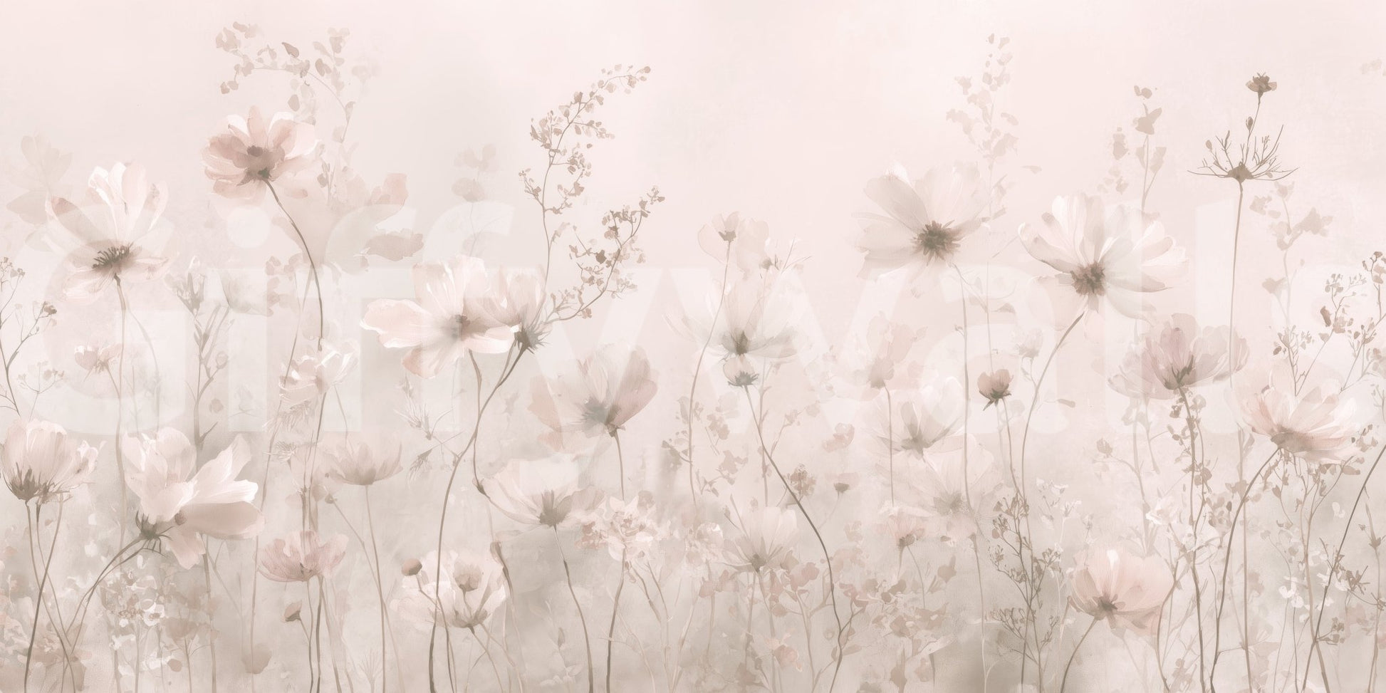 Calm floral field detail in Poetic Soft Floral – Petal Dust wall mural