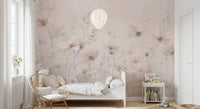 Blush blossom stems in Poetic Soft Floral – Petal Dust wall mural for a bedroom