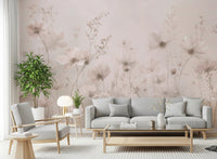 Dusty floral silhouettes in Poetic Soft Floral – Petal Dust wall mural for an office