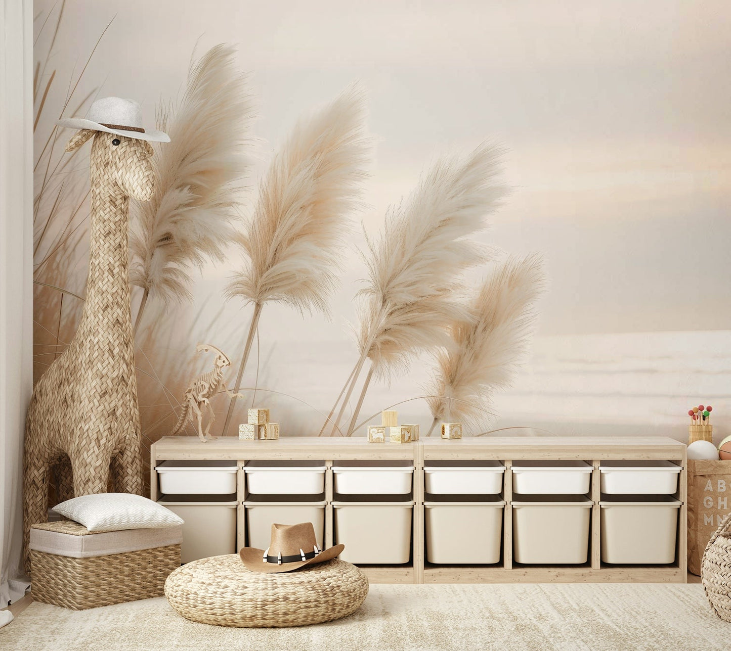 Soothing evening light on pampas grass at the shore