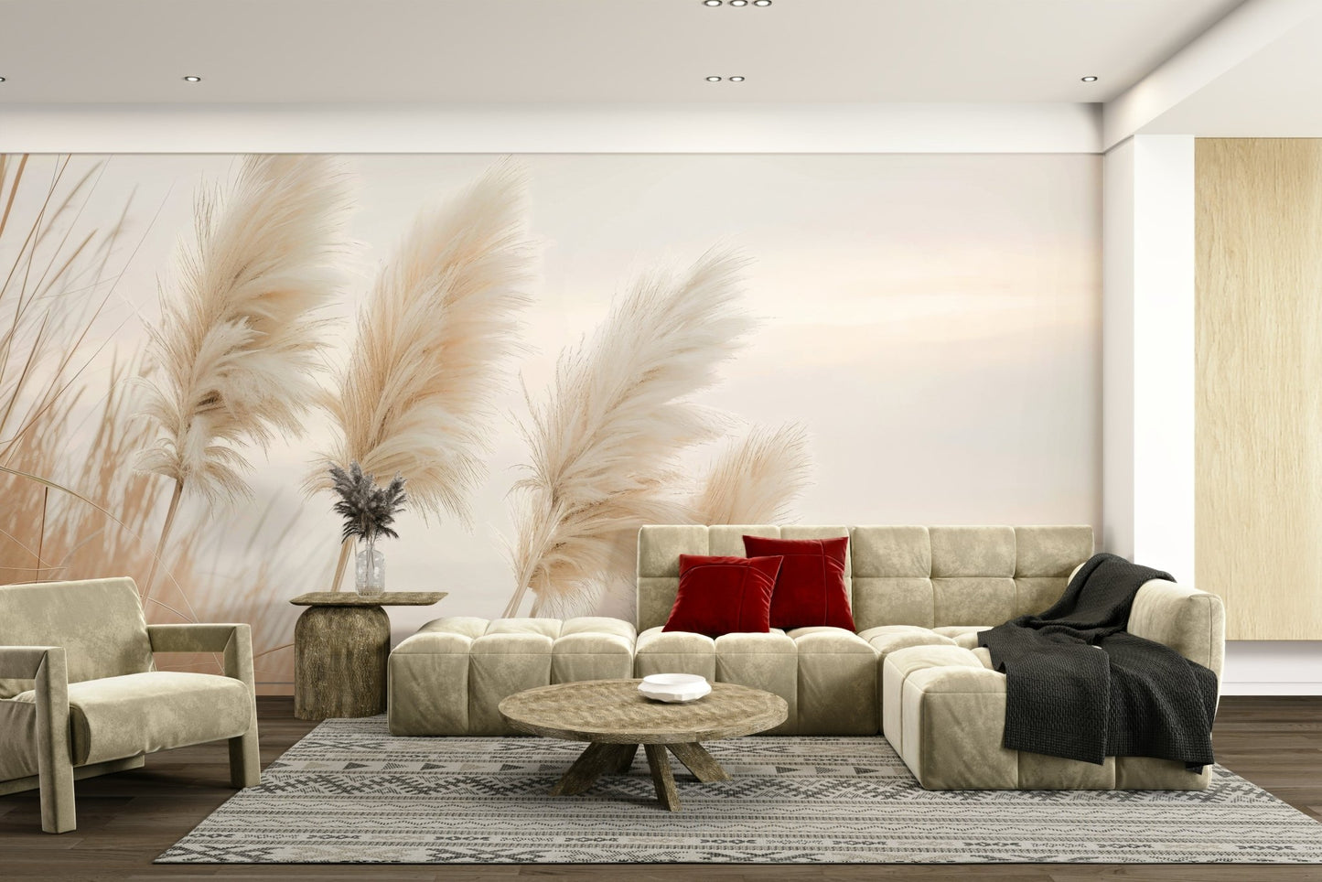 Golden sunset over pampas grass near the sea mural