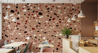An artistic abstract stone mural on luxury wallpaper.