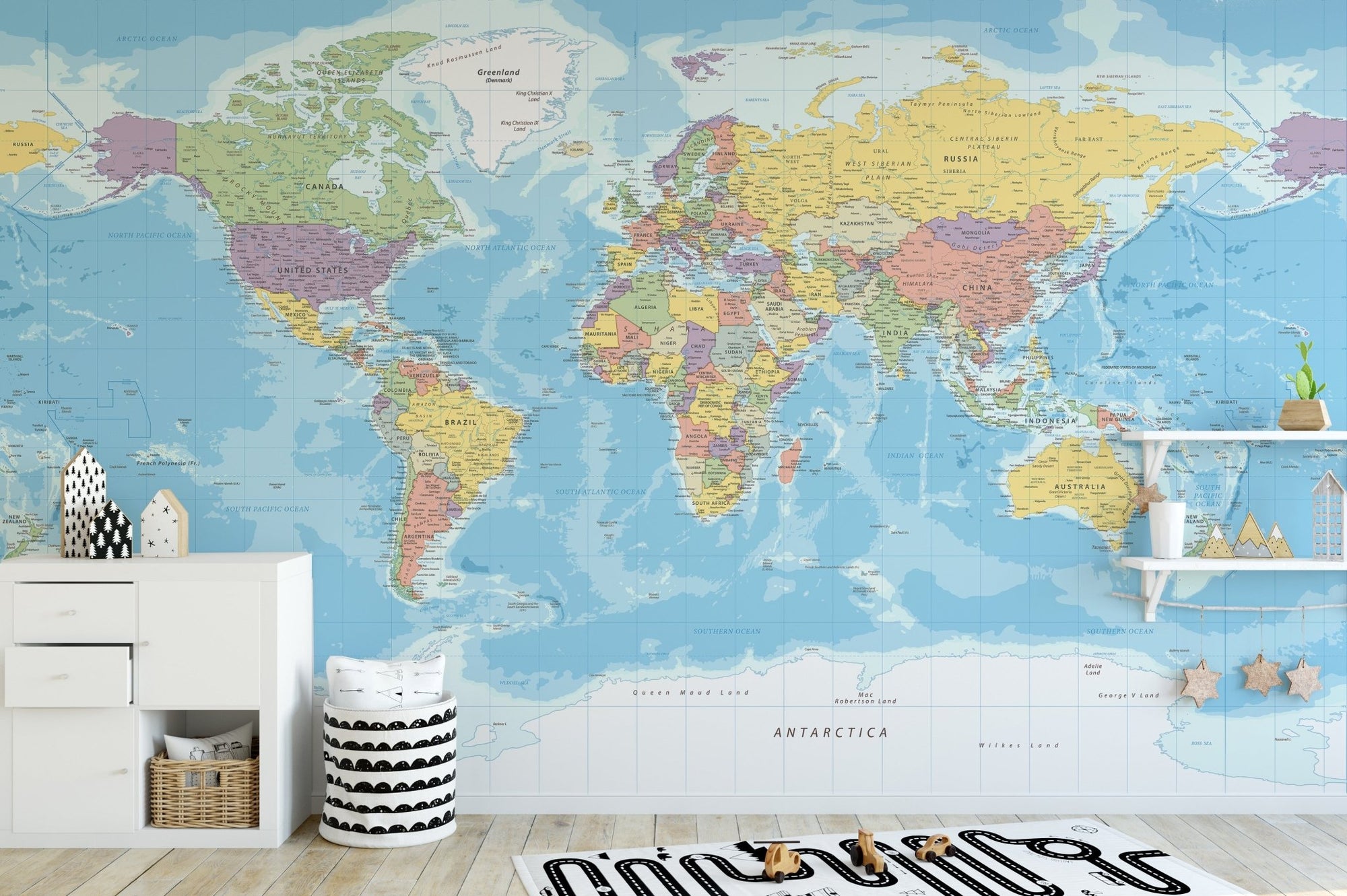 Blue World Map wallpaper mural for walls A689
