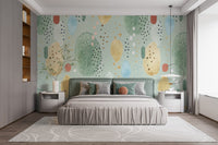 Lush green watercolor wall art wallpaper