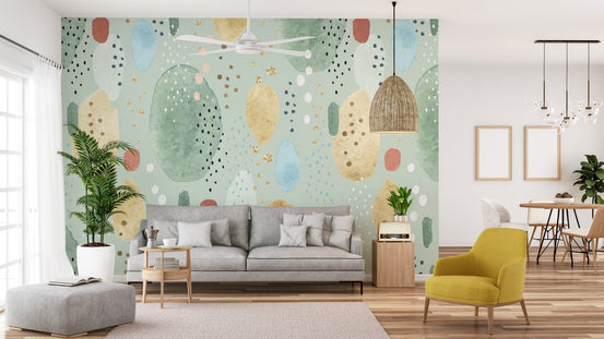 Stylish green watercolor wallpaper mural B039