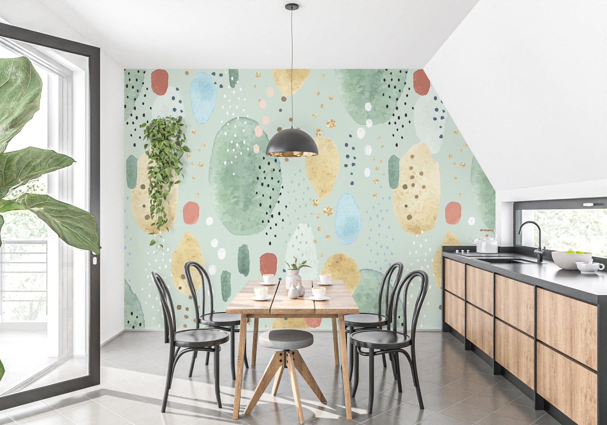 Artistic green watercolor wallpaper pattern