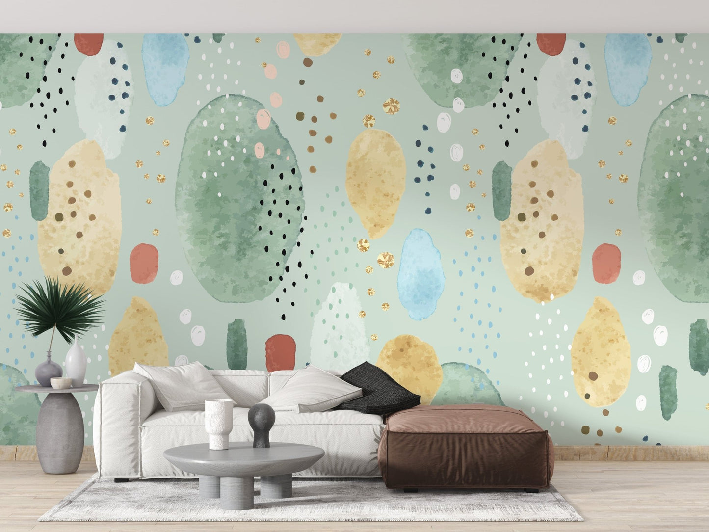 Refreshing green watercolor wall mural style
