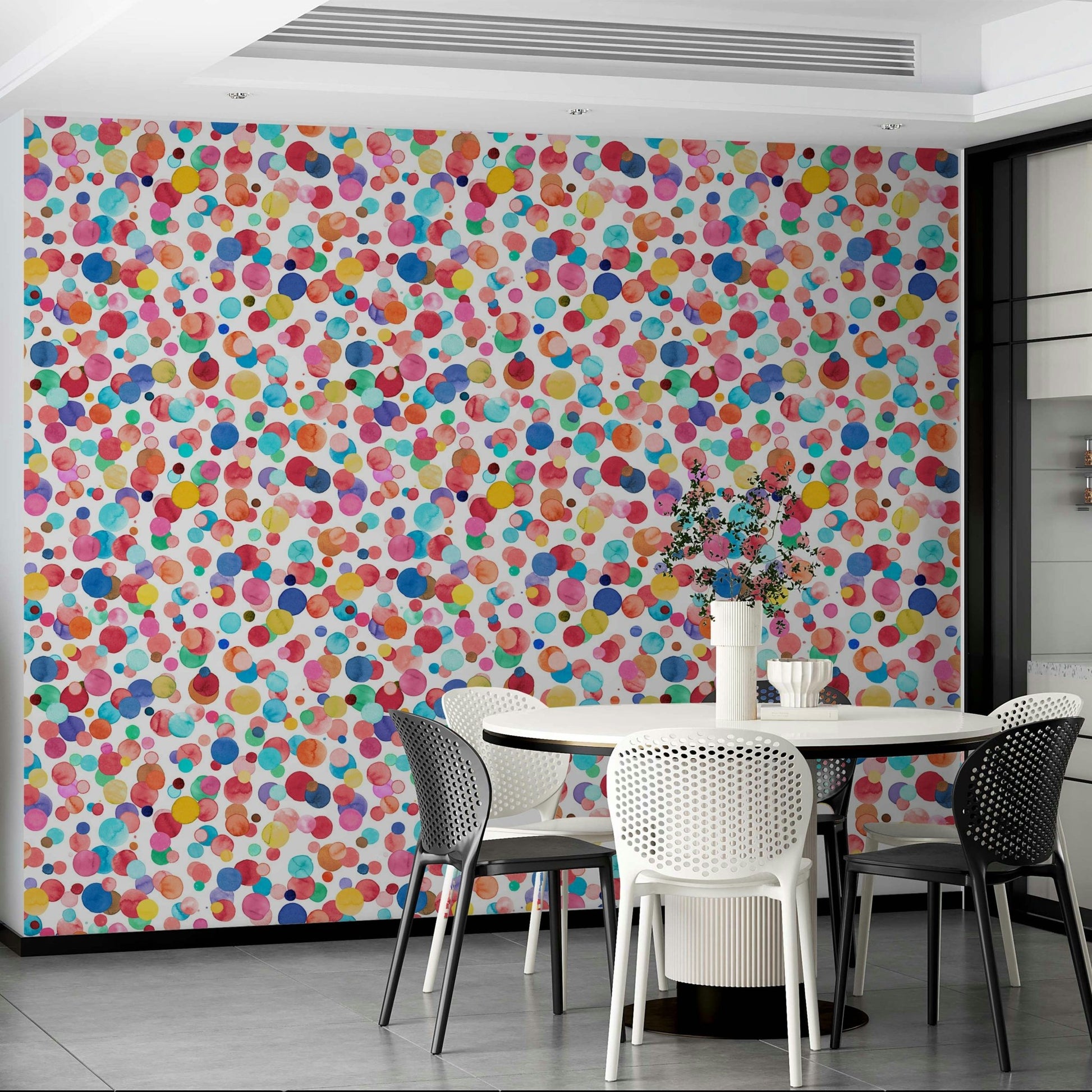 Watercolor polka dot wallpaper with playful colors, GD1288