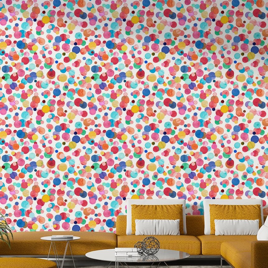 Hand-painted style multicolor polka dot wall design, GD1288