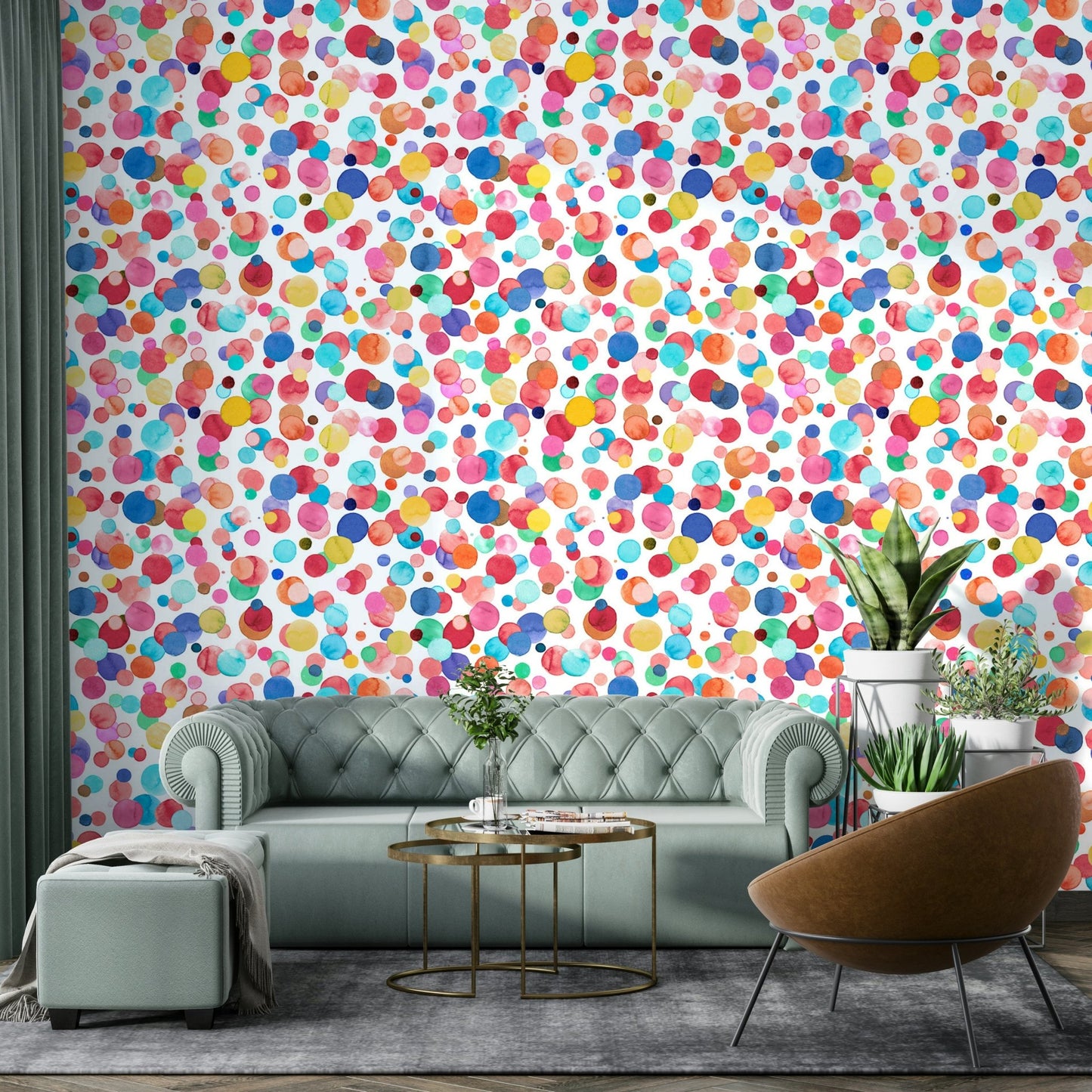 Vibrant multicolor polka dot design wallpaper, GD1288