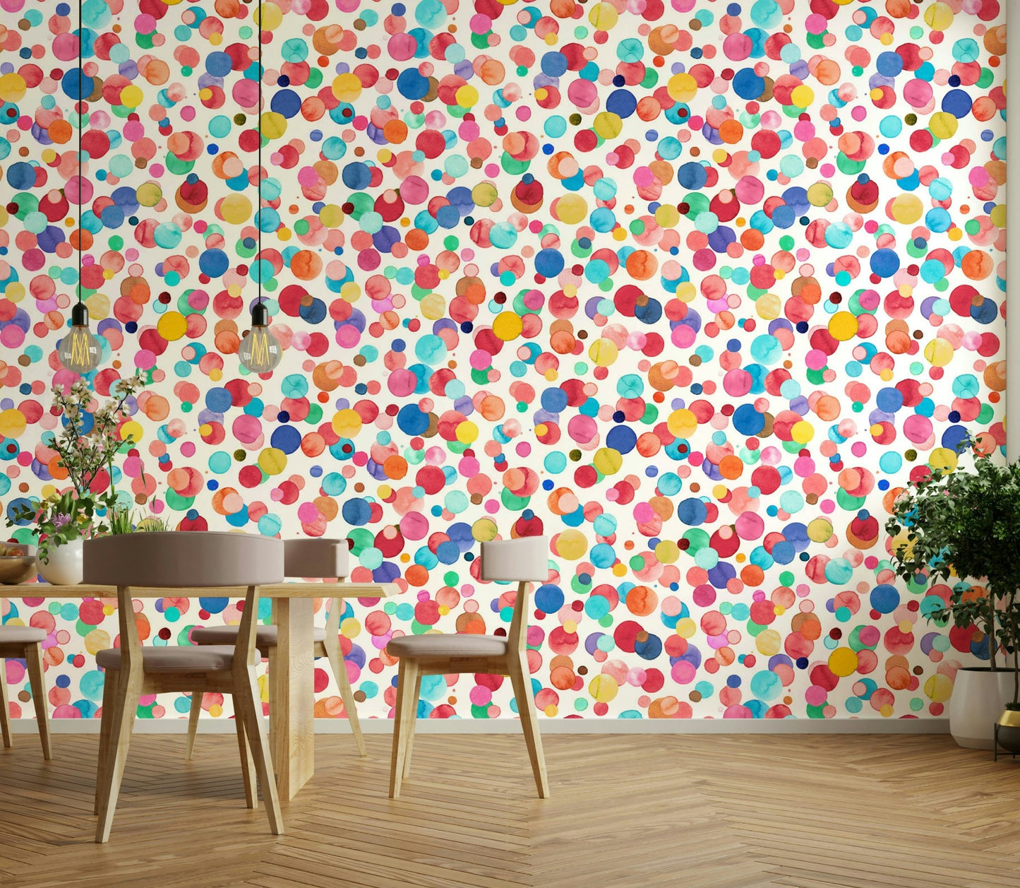Colorful watercolor polka dots wallpaper pattern, GD1288