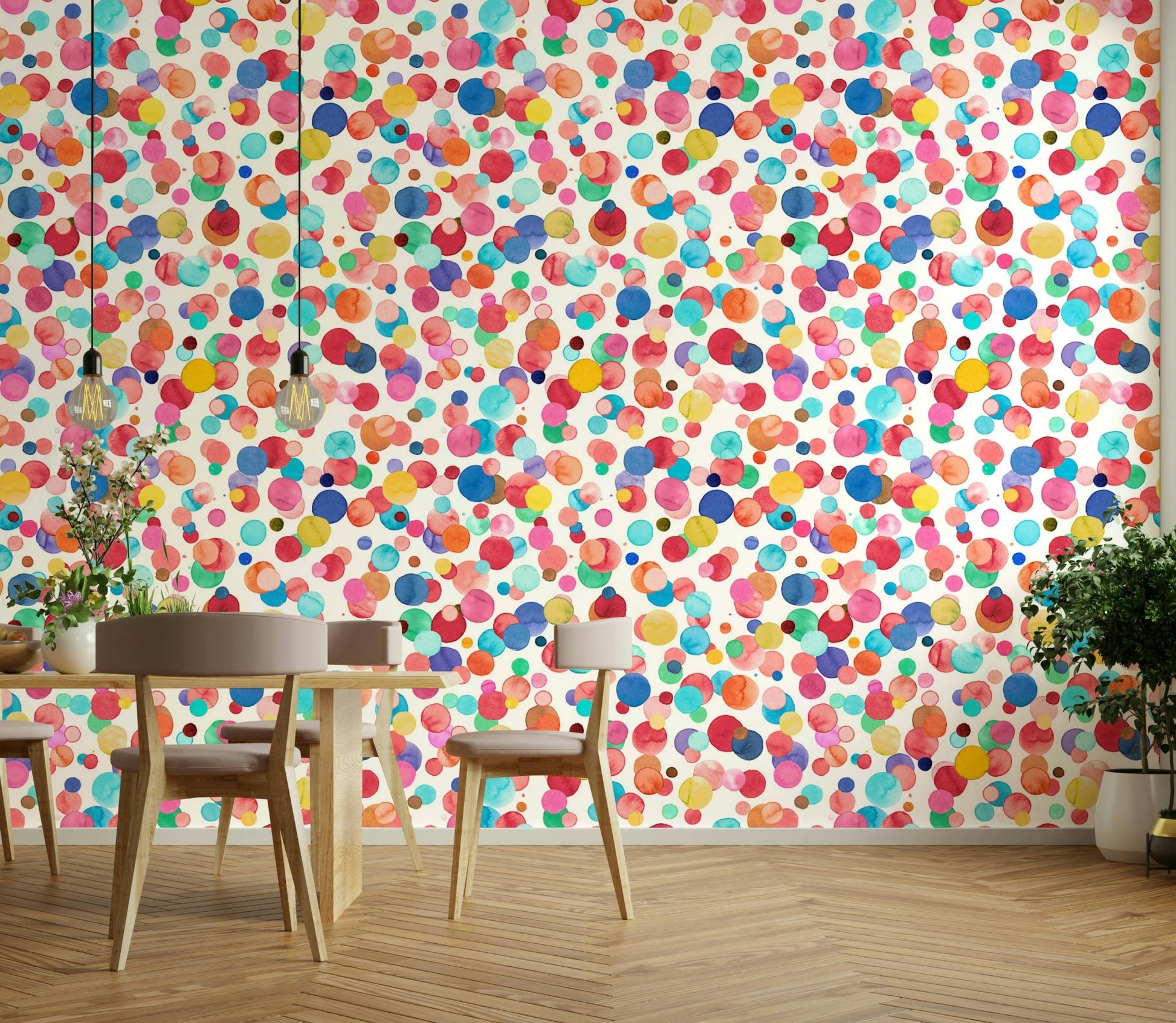 Colorful watercolor polka dots wallpaper pattern, GD1288