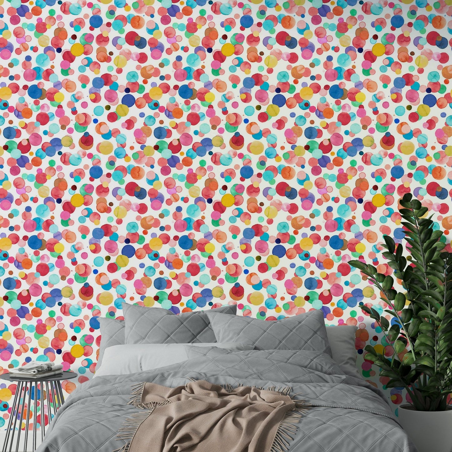 Multicolor polka dots in watercolor style on wall, GD1288