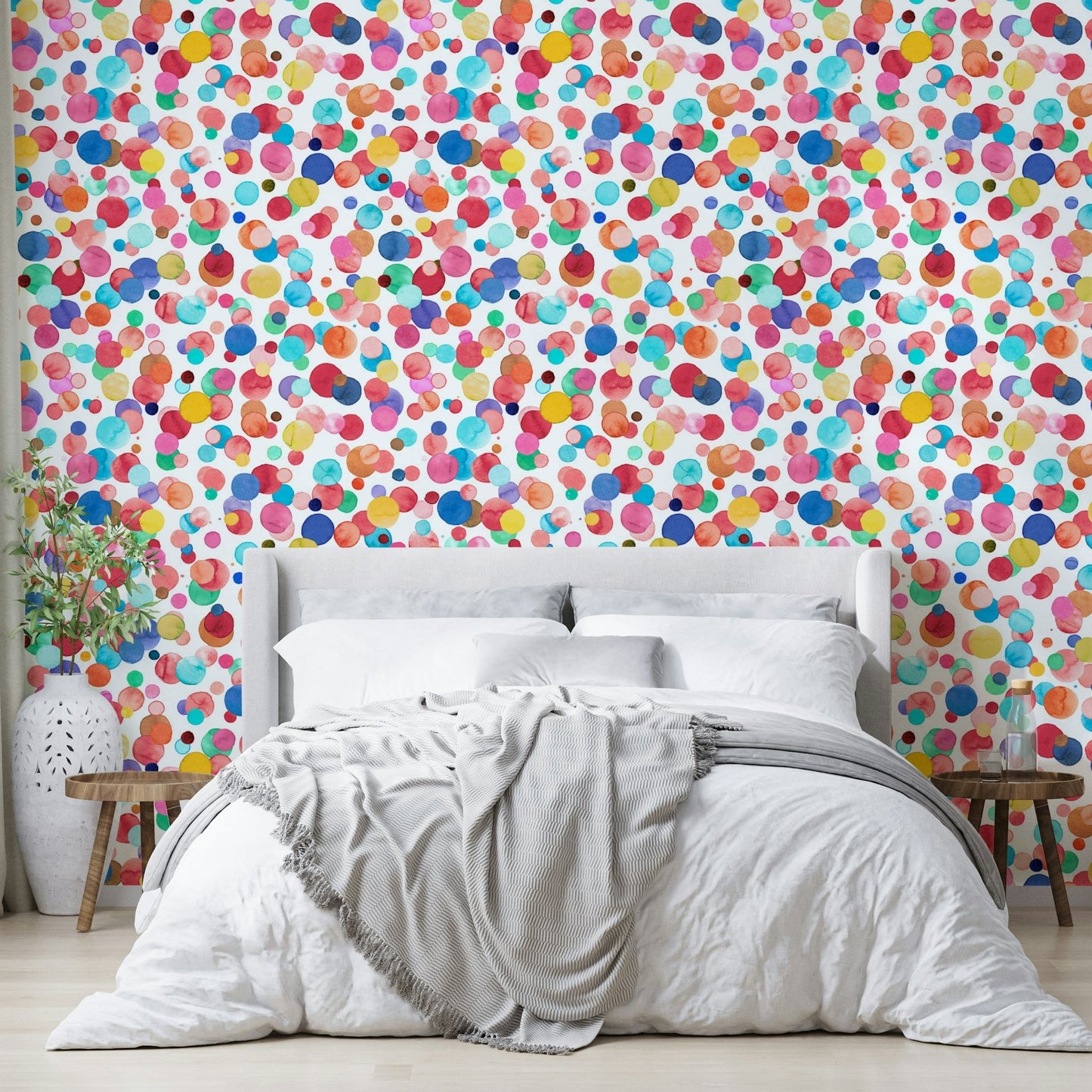 Soft watercolor polka dot wallpaper with bright hues, GD1288