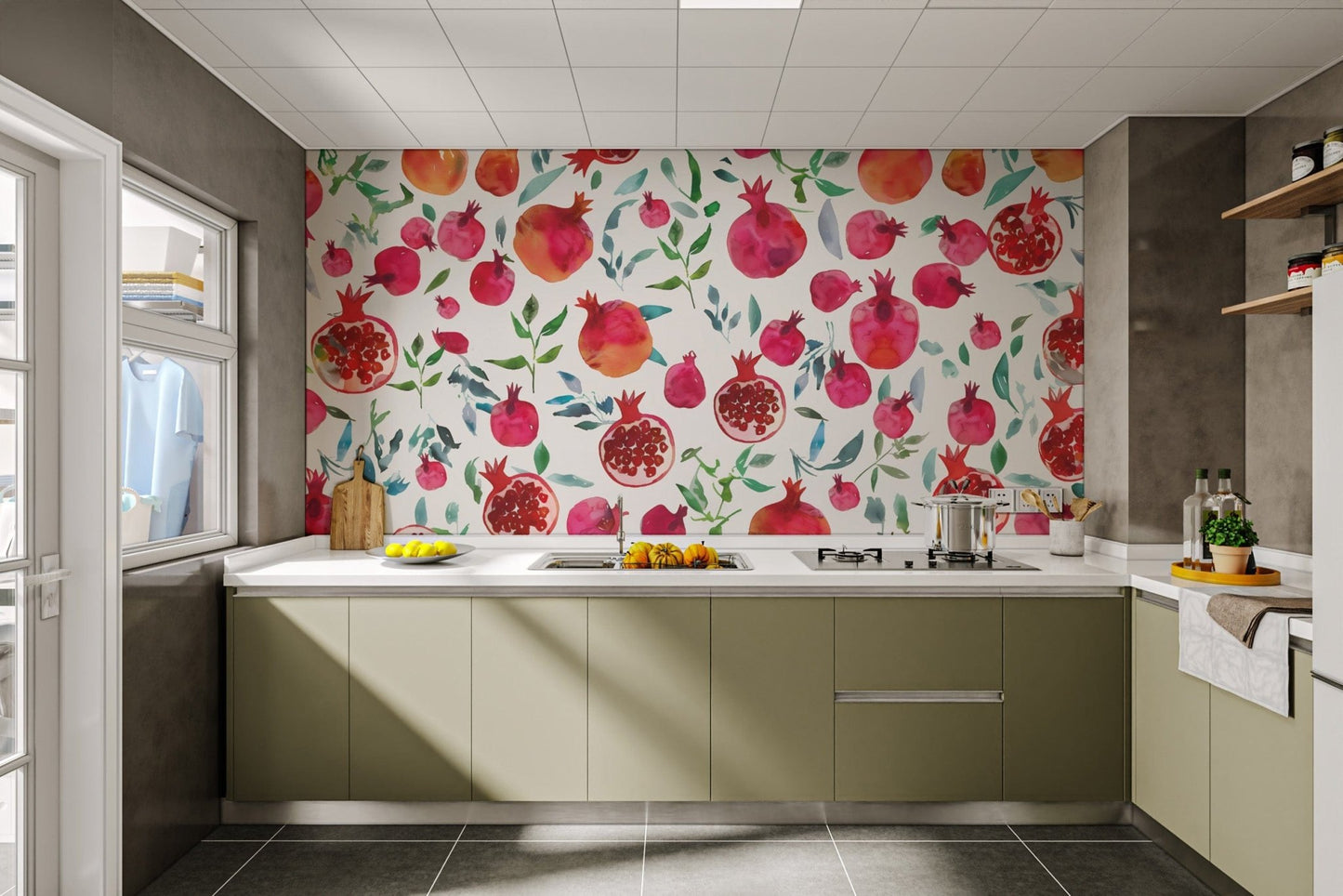 Pomegranate Bliss Watercolour Wallpaper