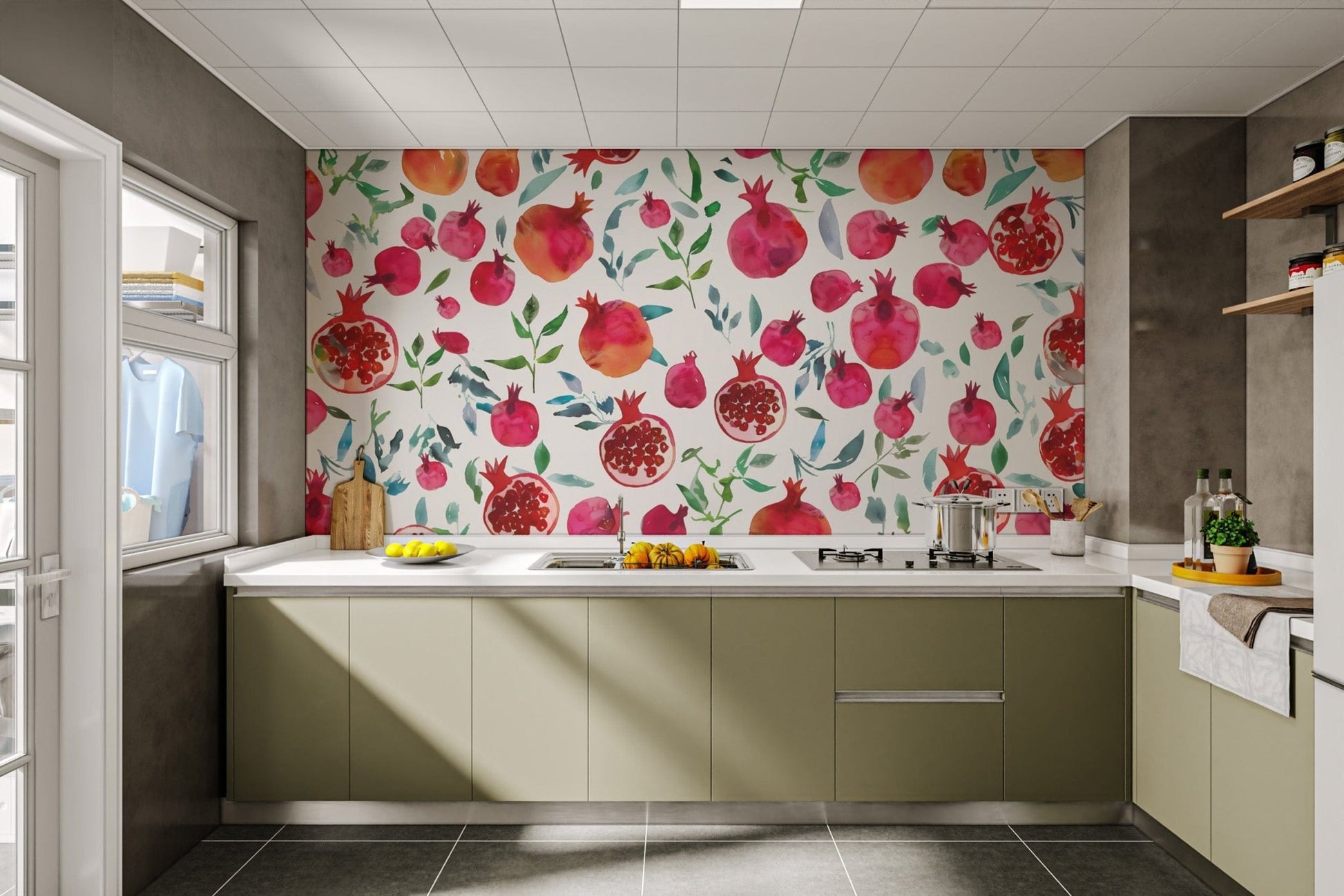 Pomegranate Bliss Watercolour Wallpaper