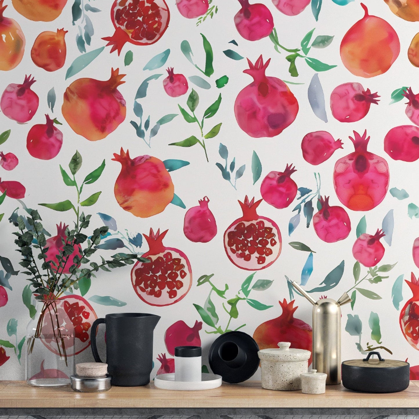 Pomegranate Bliss Watercolour Wallpaper