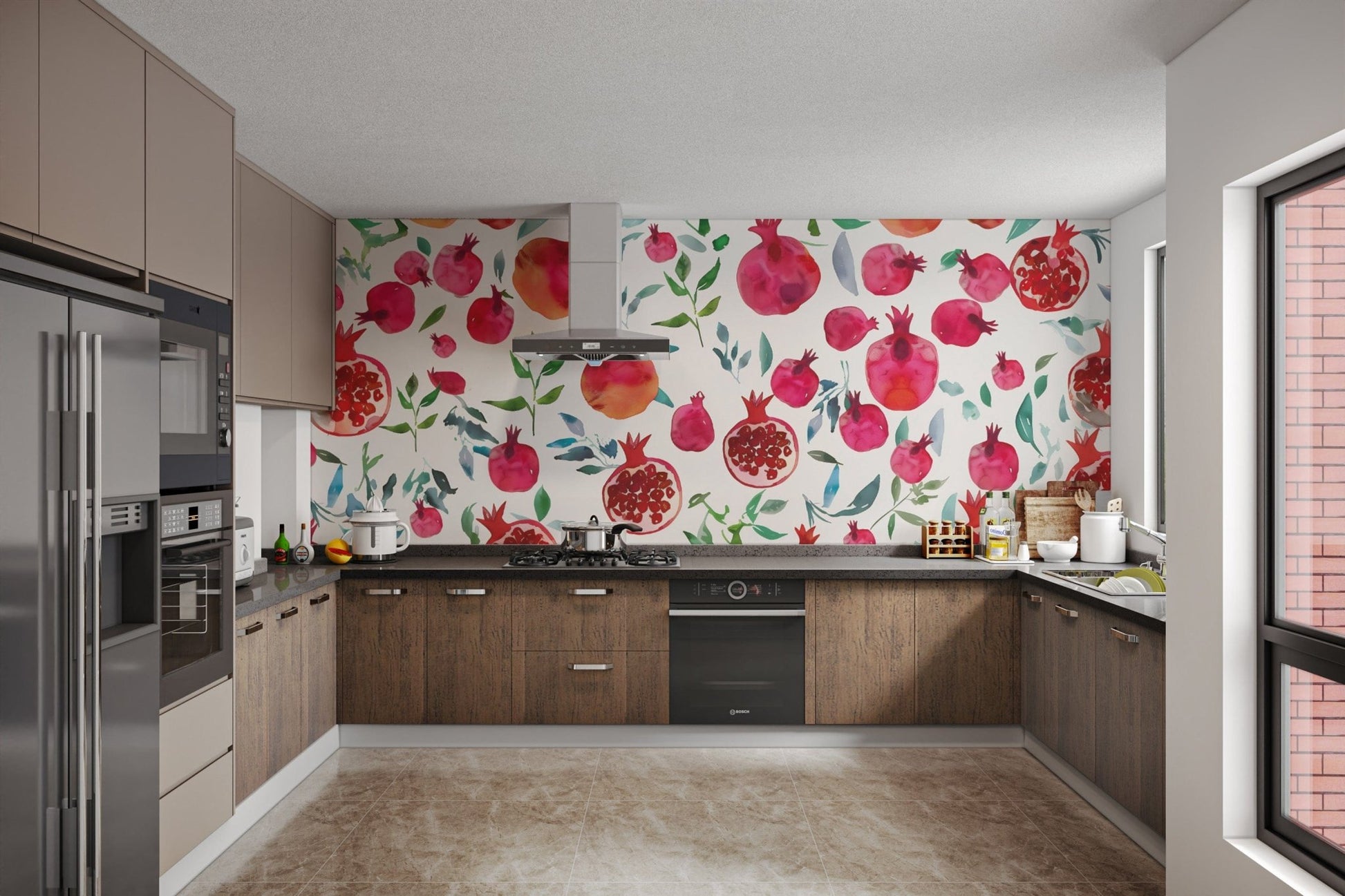 Pomegranate Bliss Watercolour Wallpaper