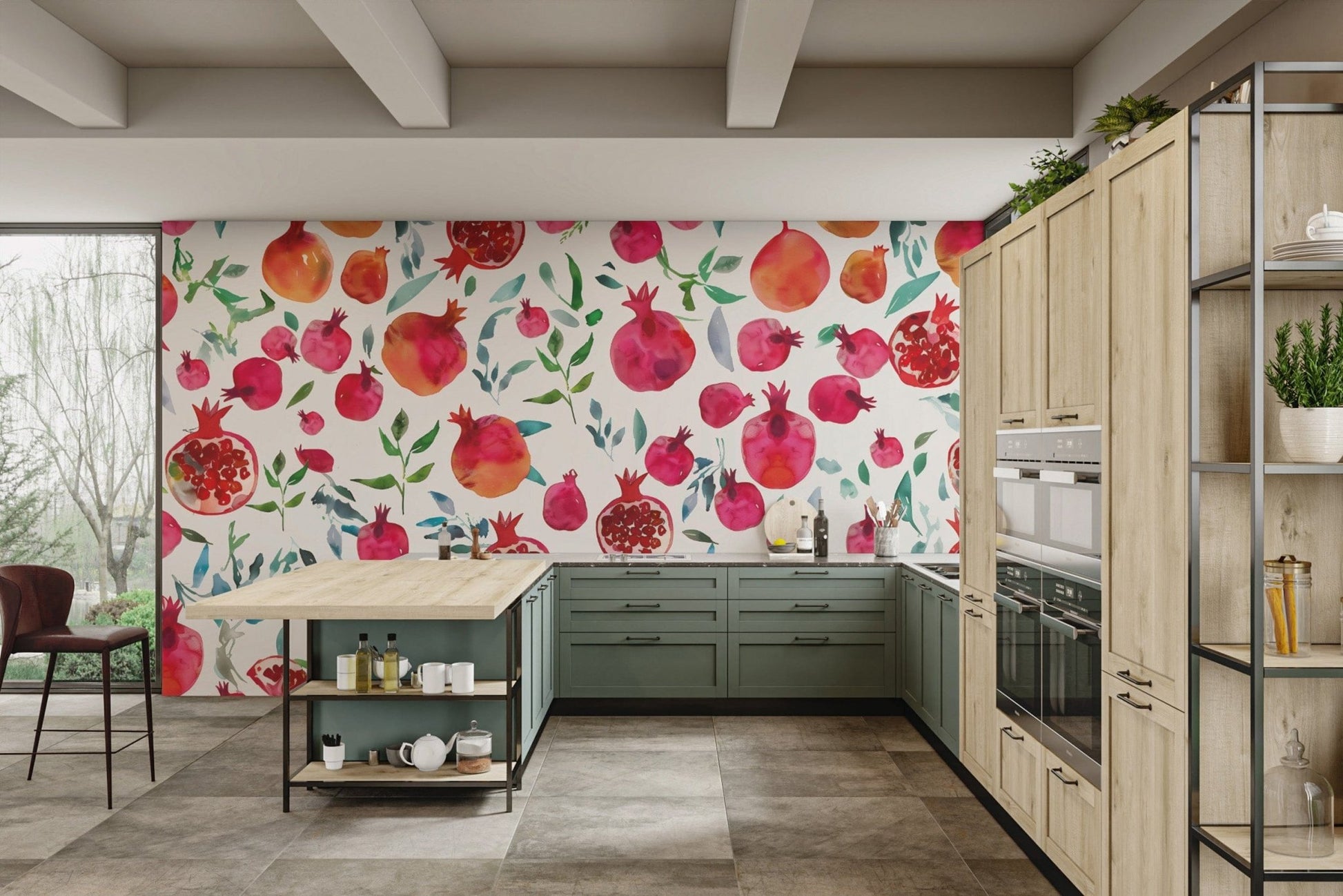 Pomegranate Bliss Watercolour Wallpaper