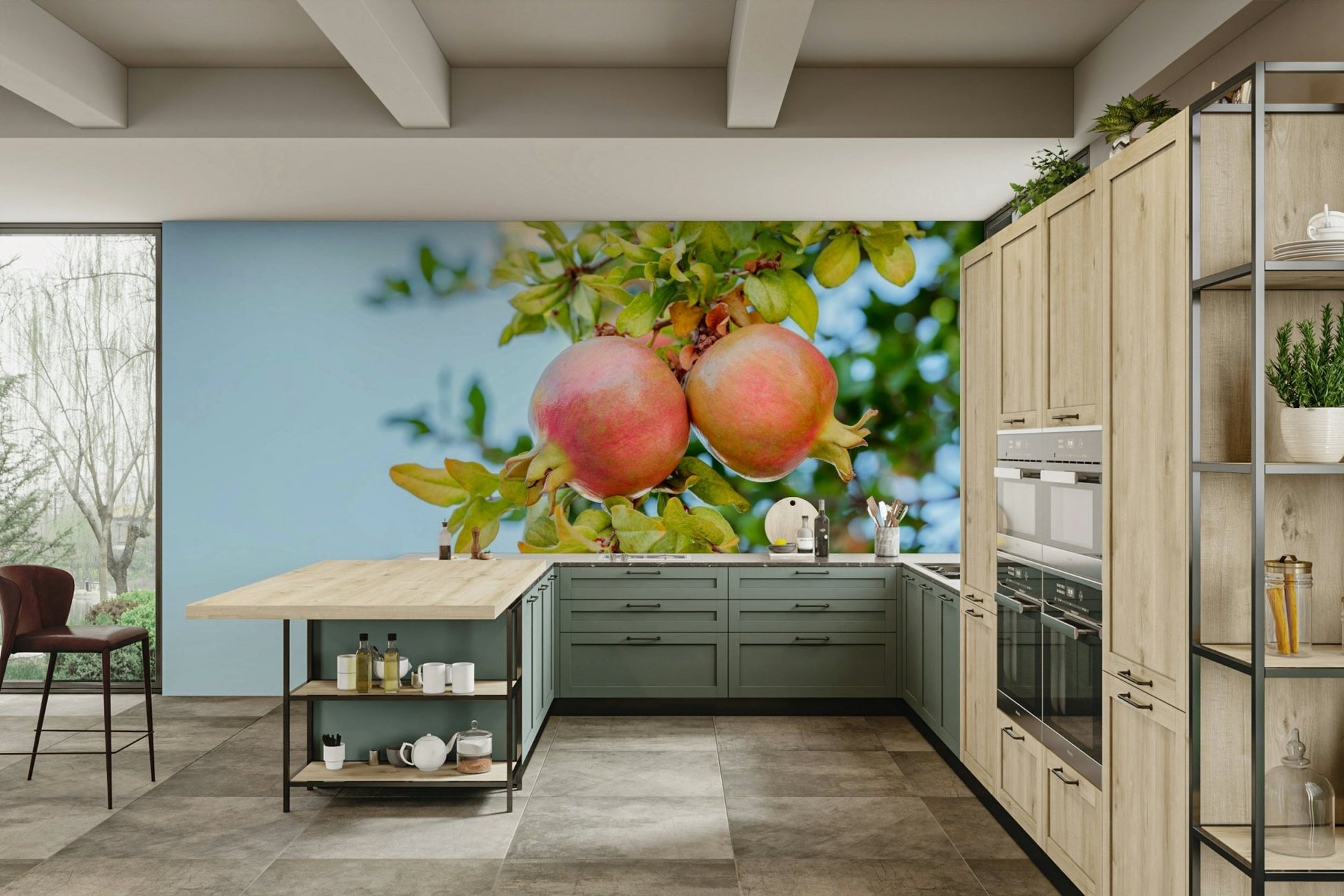 A graceful subtle leaf wall mural in rich, natural tones., GD5143
