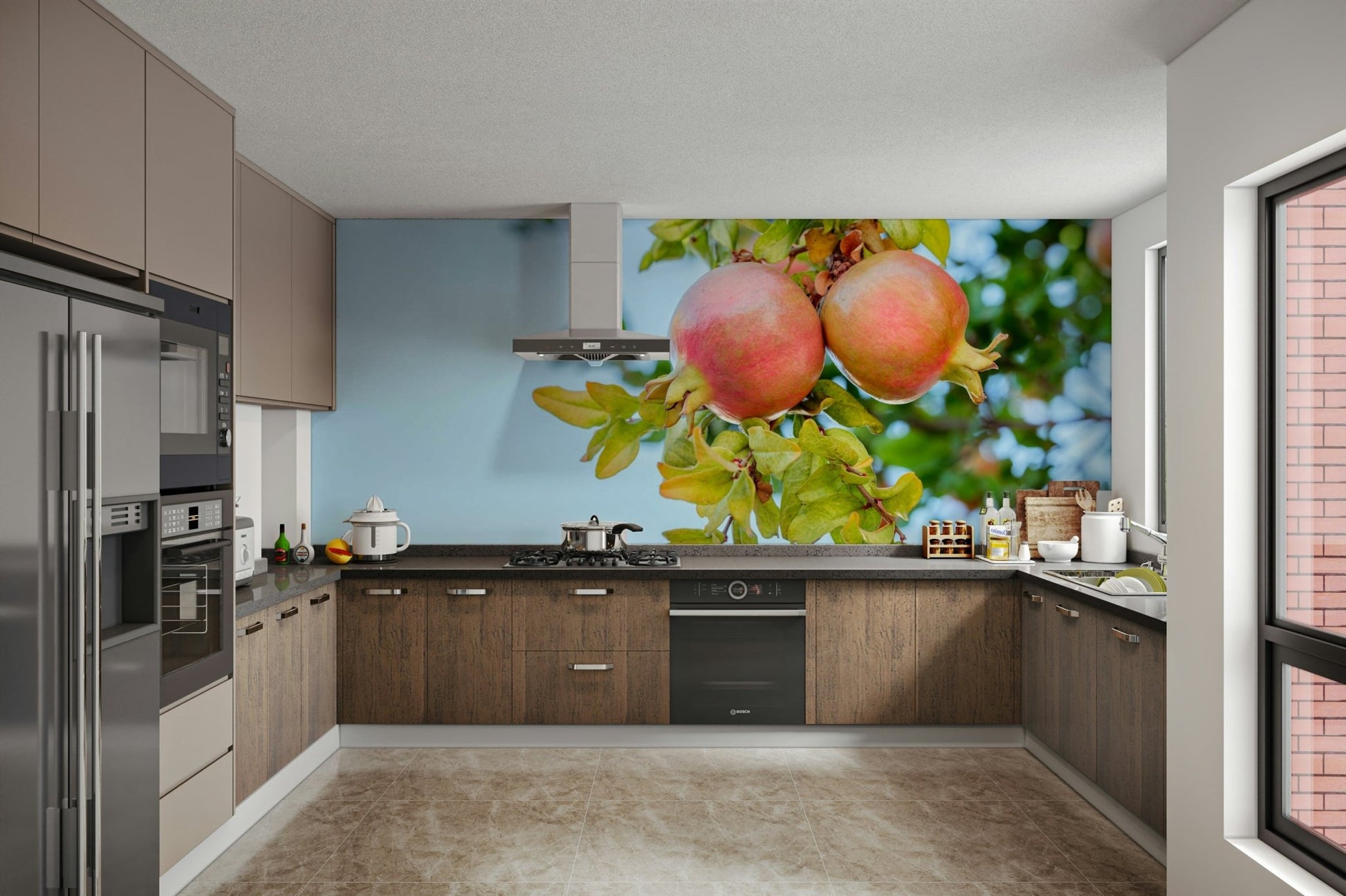 A beautiful pomegranate grove wallpaper mural for a modern home., GD5143