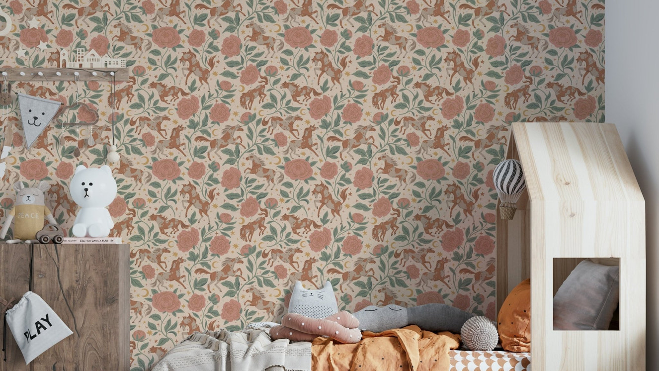 Nursery wallpaper with wild west motifs

