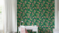Playful pony and peony floral wallpaper pattern

