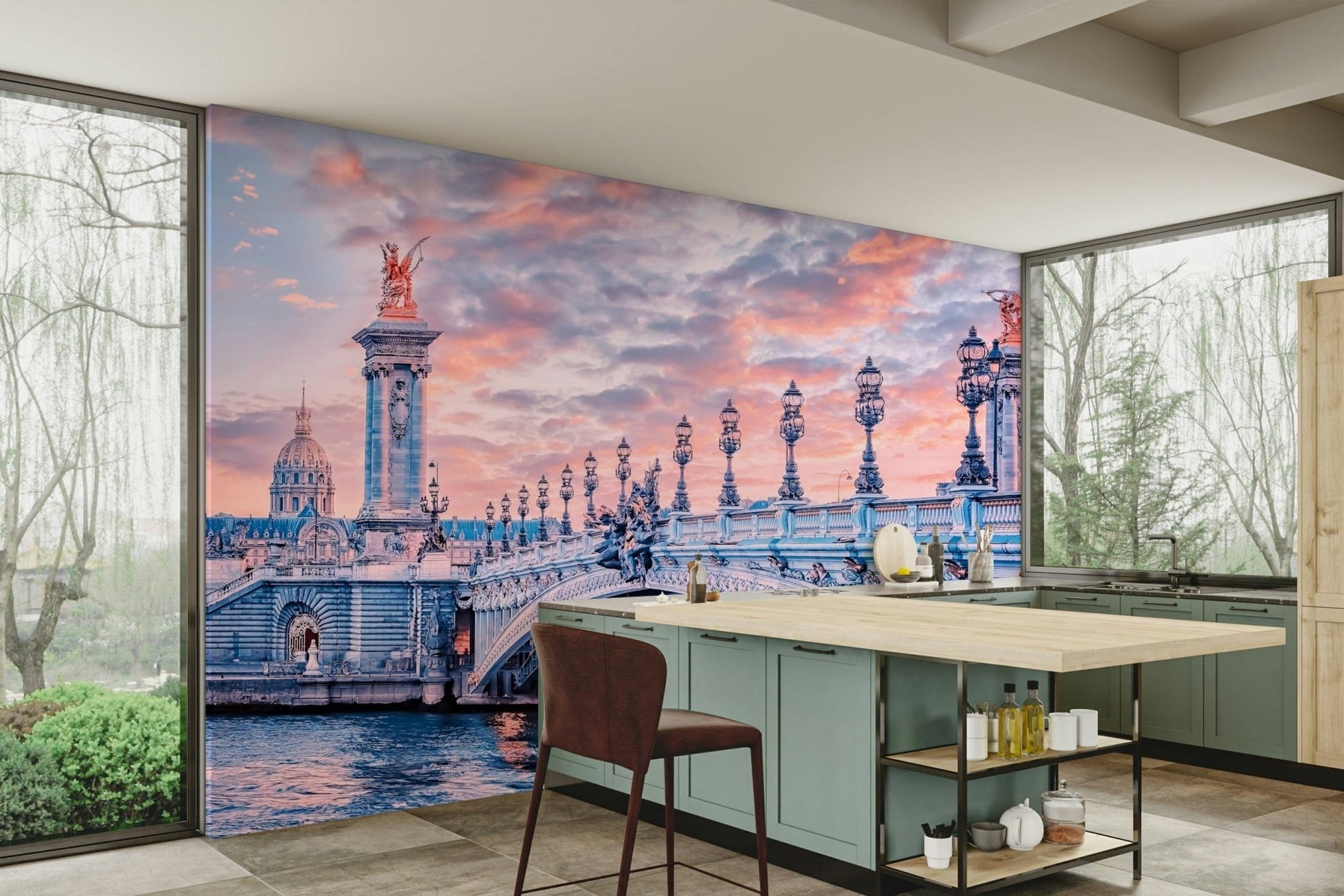 Paris bridge with dome and ornate lamps

