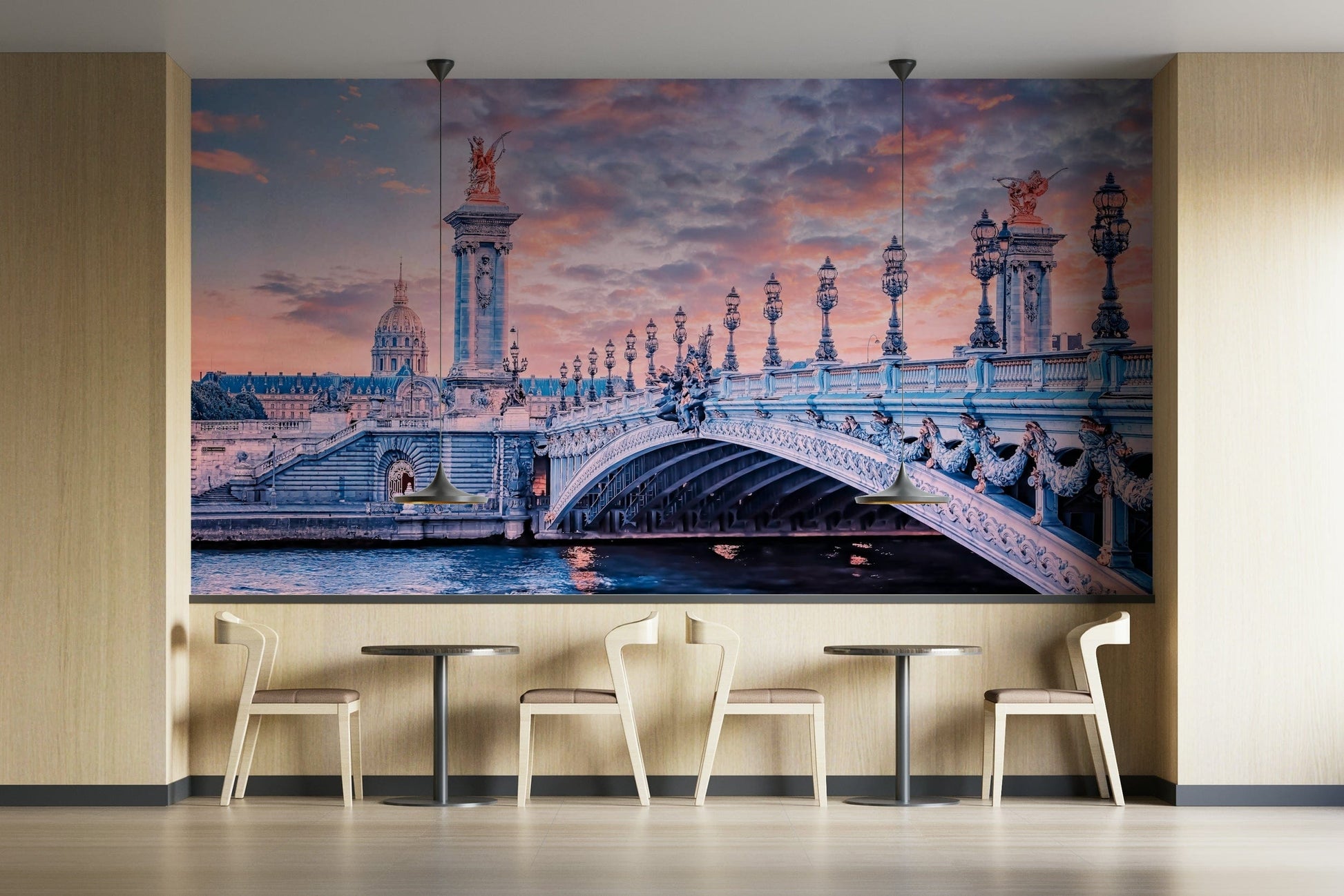 Elegant Paris bridge over river at dusk

