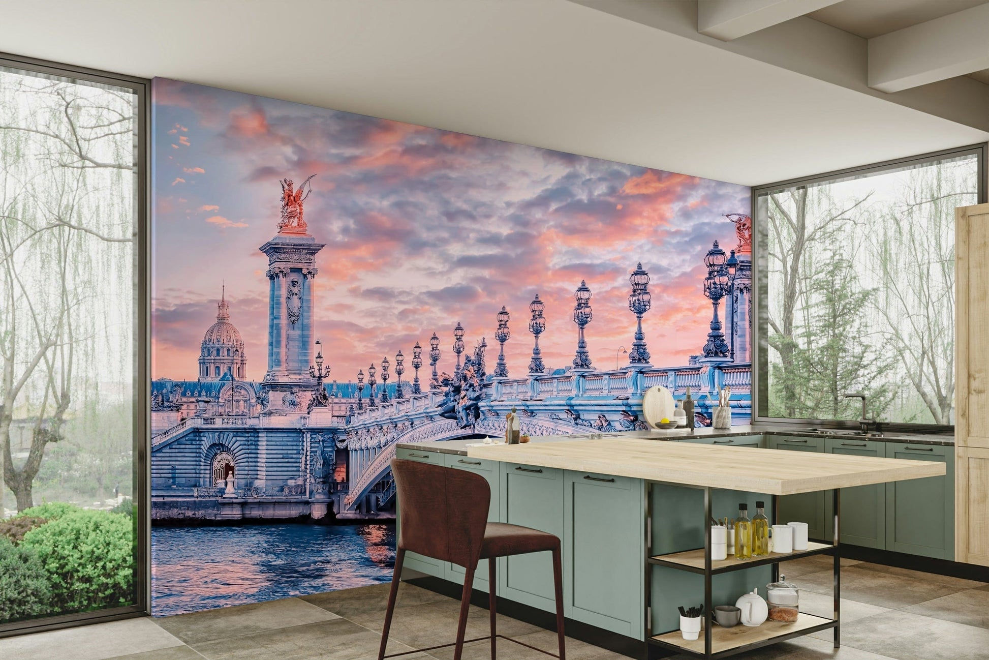 Paris bridge with dome and ornate lamps

