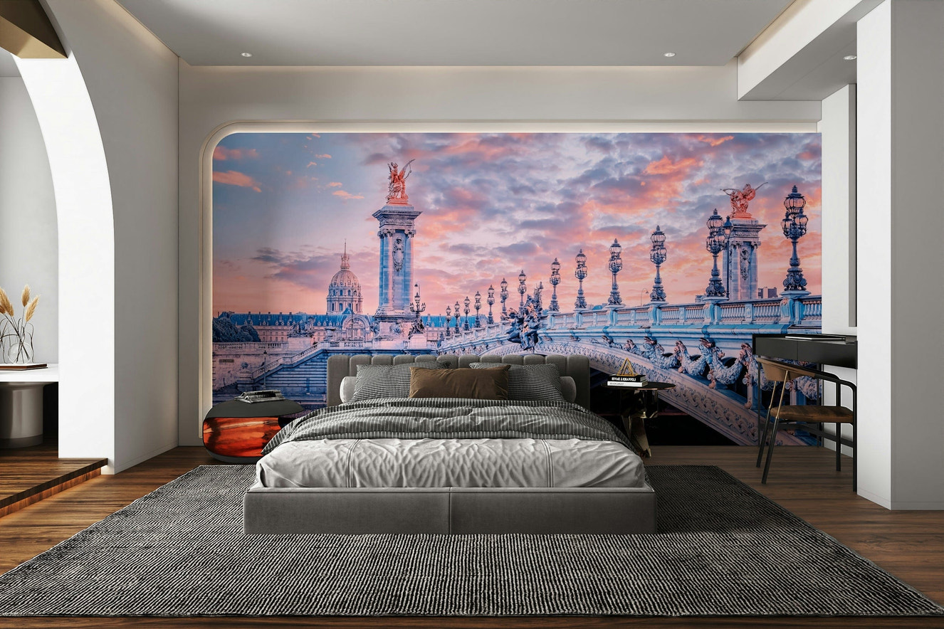 Pont Alexandre III at pink sunset view

