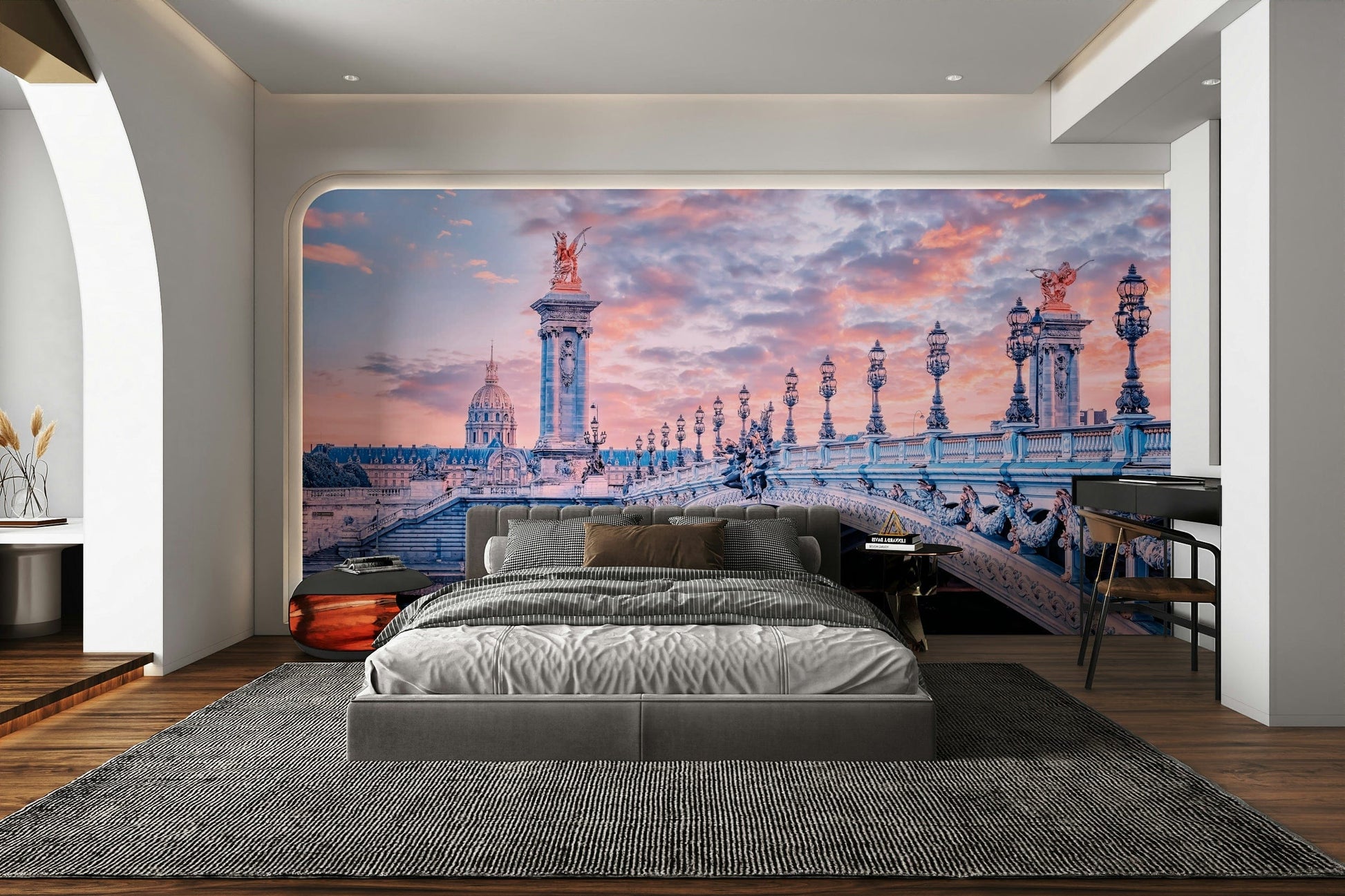 Pont Alexandre III at pink sunset view

