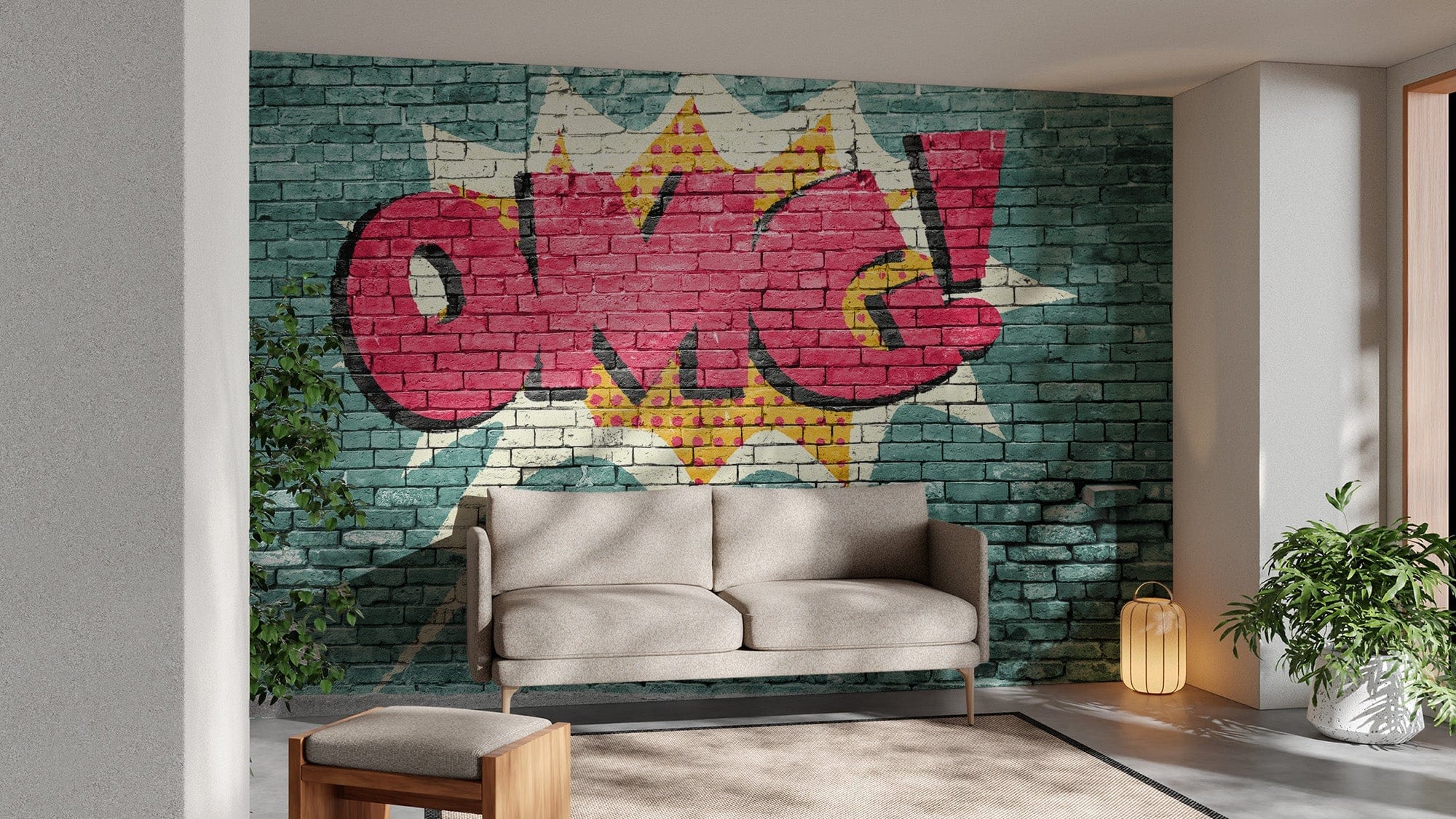 Bold Pop Art OMG graffiti wallpaper mural for modern walls., B318