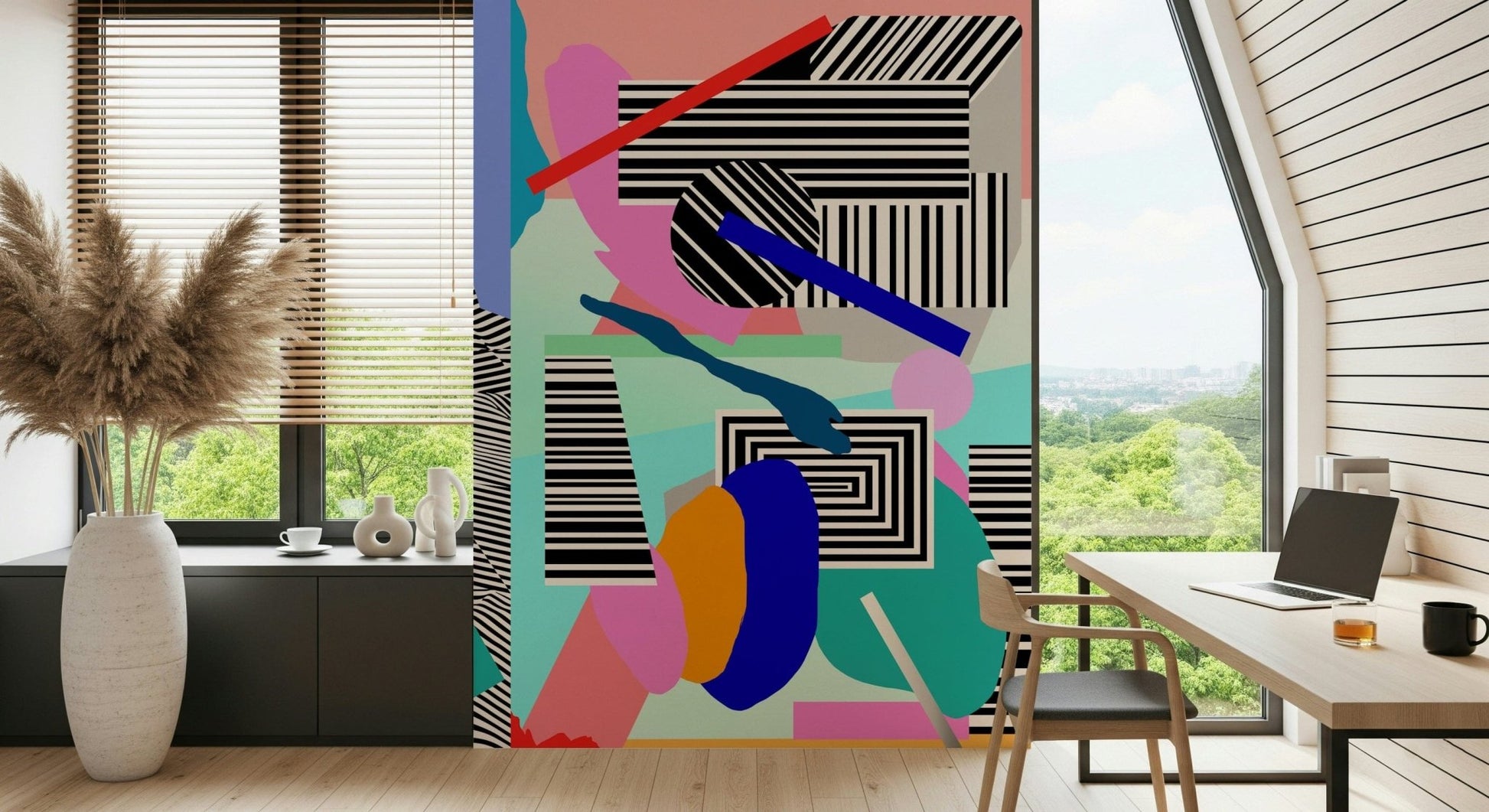 A contemplative geometric design wallpaper mural for a feature wall., GD5364