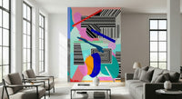 A graceful subtle shape wall mural in bright, bold tones., GD5364