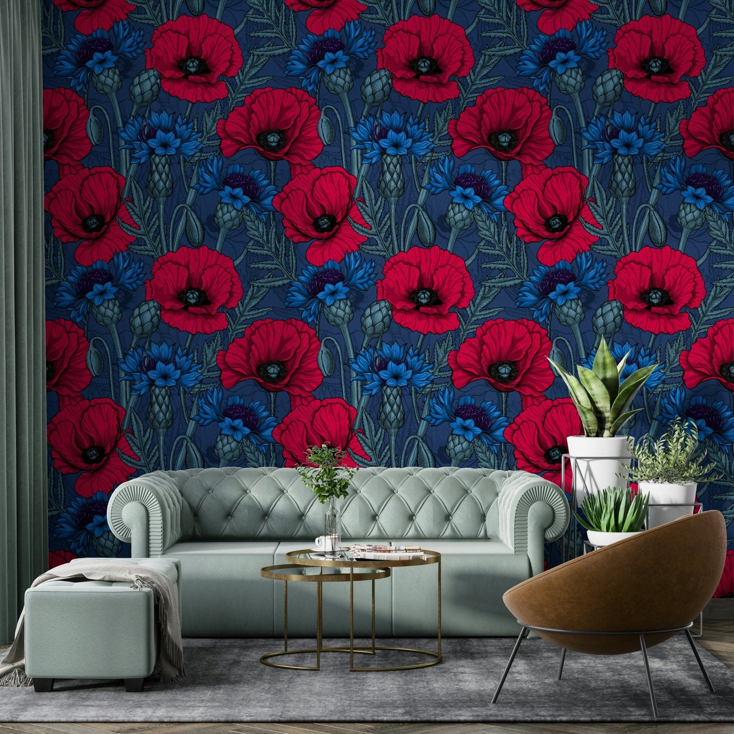 Botanical wallpaper for walls with wildflowers

