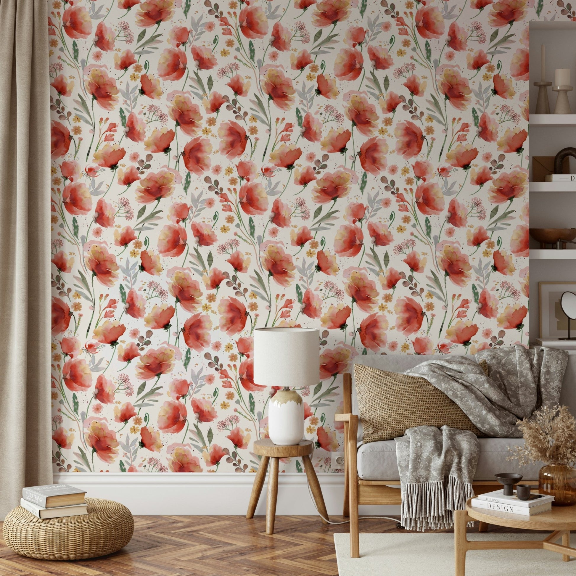Vibrant orange poppy flowers wallpaper design

