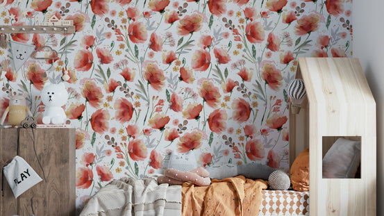 Orange poppies blooming on meadow wallpaper, GD1289
