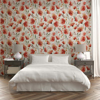 Lively orange poppies floral wallpaper for home decor


