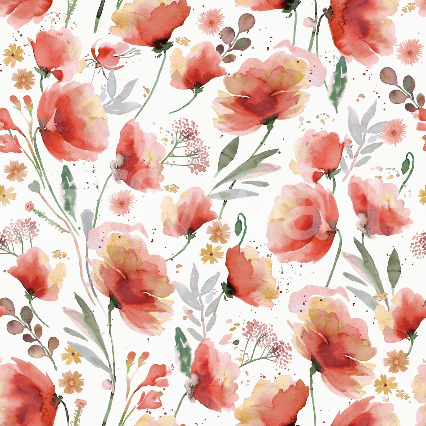 Poppies Meadow Orange Wallpaper⁠