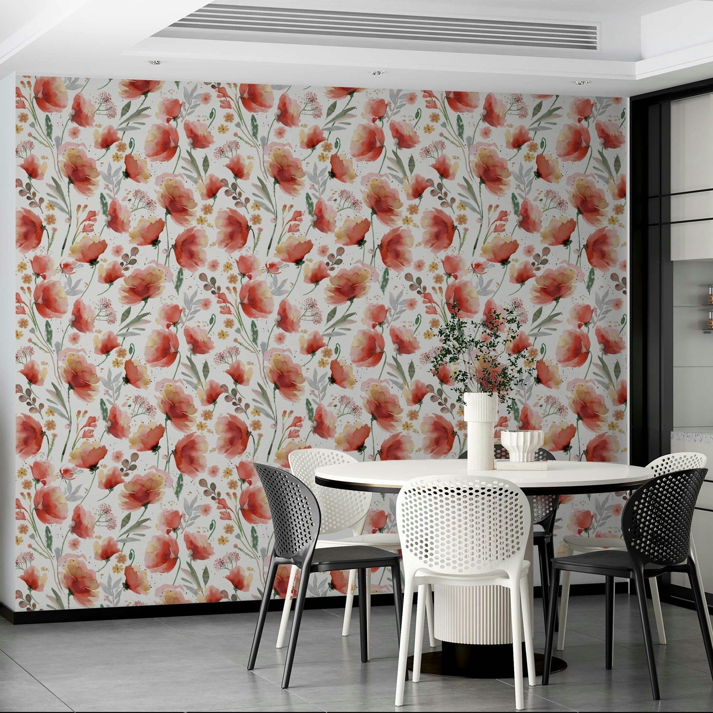 Elegant meadow wallpaper featuring orange poppies

