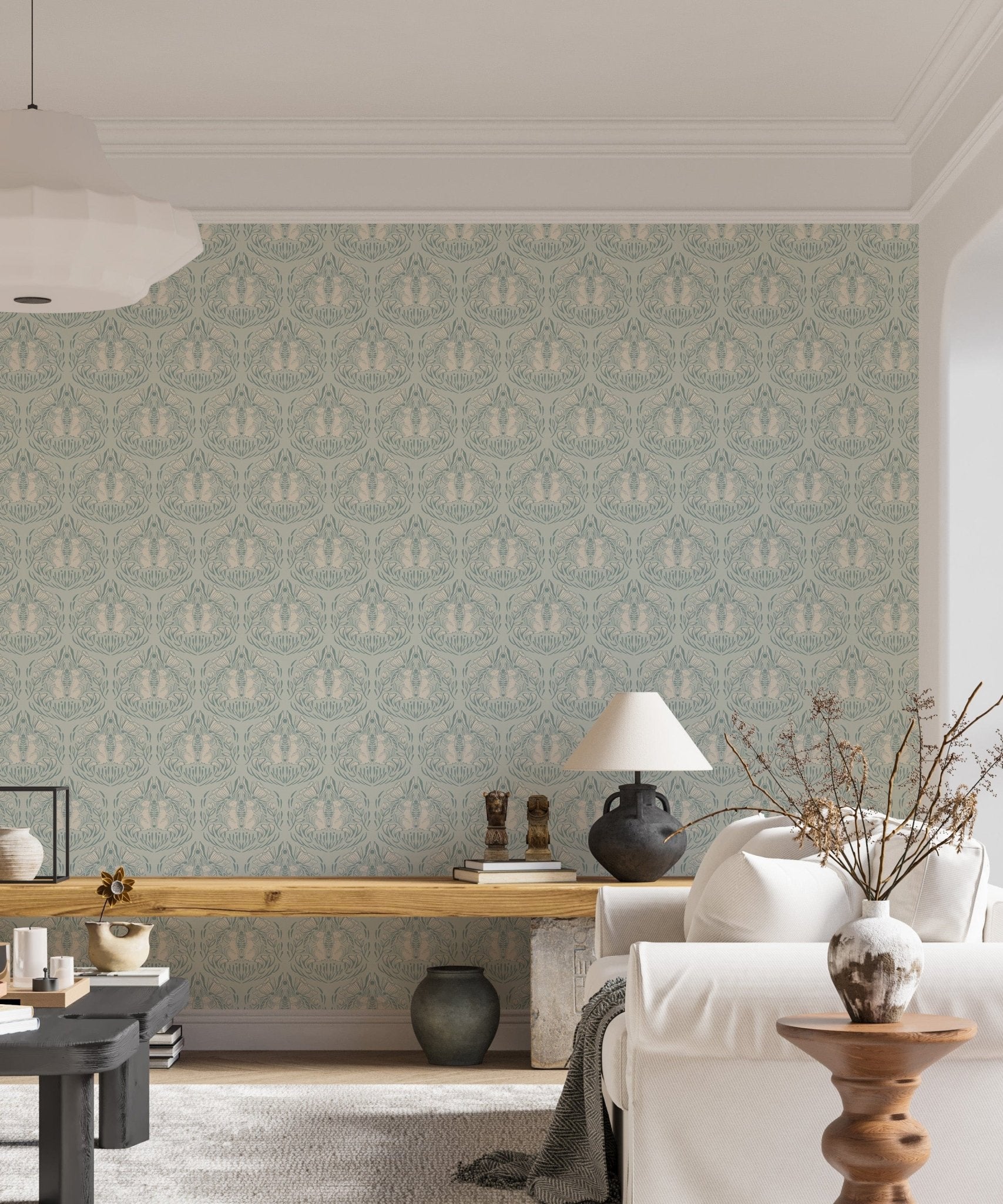Garden-themed damask wall mural

