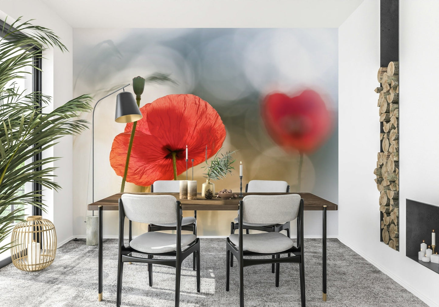 A contemplative floral pattern wallpaper mural for a feature wall.

