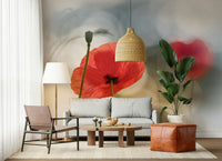 A peaceful flower design mural on decorative wallpaper.

