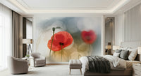 A graceful subtle bloom wall mural in soft, elegant tones.

