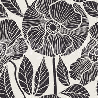 Poppy Floral wallpaper, striking black and white botanical pattern, contemporary design.
