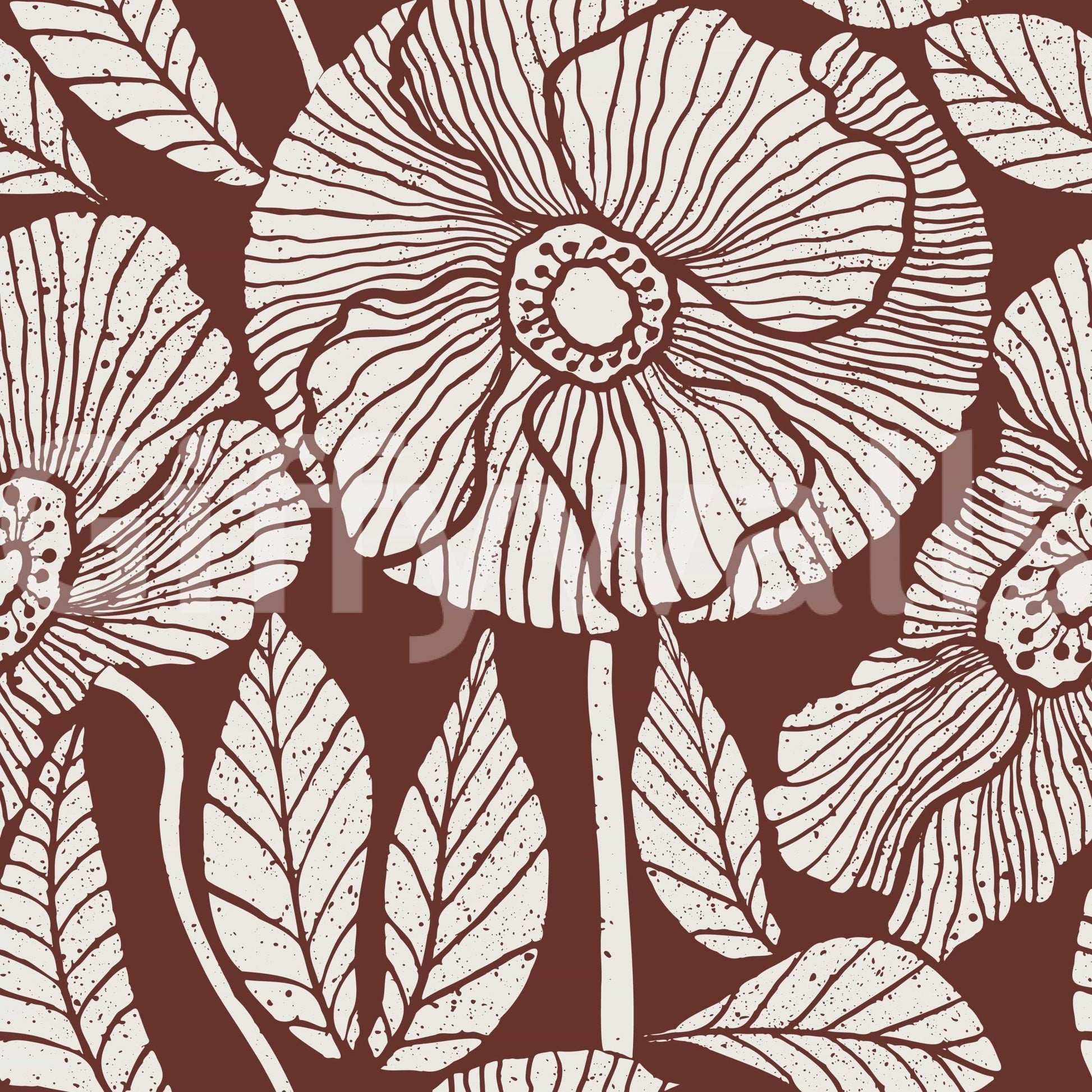 Aesthetic Floral Modern Burgundy mural, stunning flower sketch, captivating room accent.