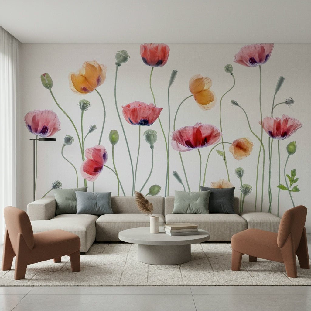 A beautiful modern art wall mural of delicate flowers.