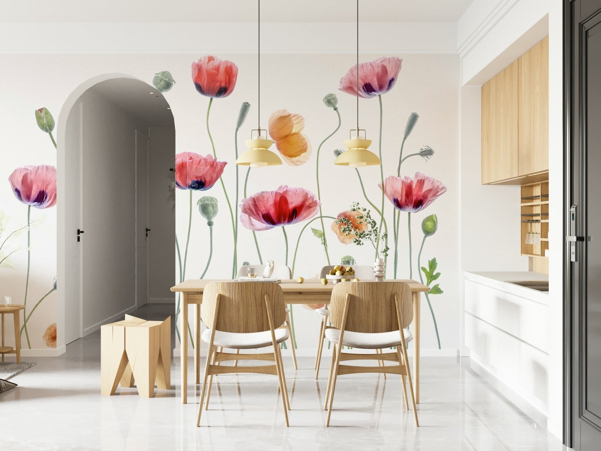 A classic soft floral wallpaper for walls.